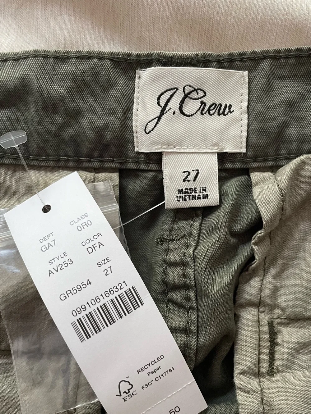 J. Crew Olive Green Slouchy Boyfriend Chino Pants 27 NWT